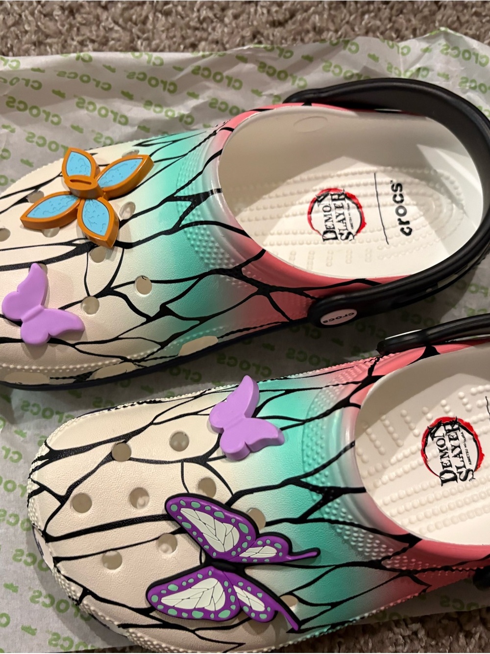 CROCS Kids Gradient Butterfly Clogs in Pink, Teal & Black